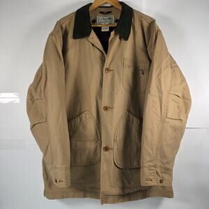 Vintage LL BEAN Tan Chore Jacket XL Canvas Barn Coat Removable Plaid Lining